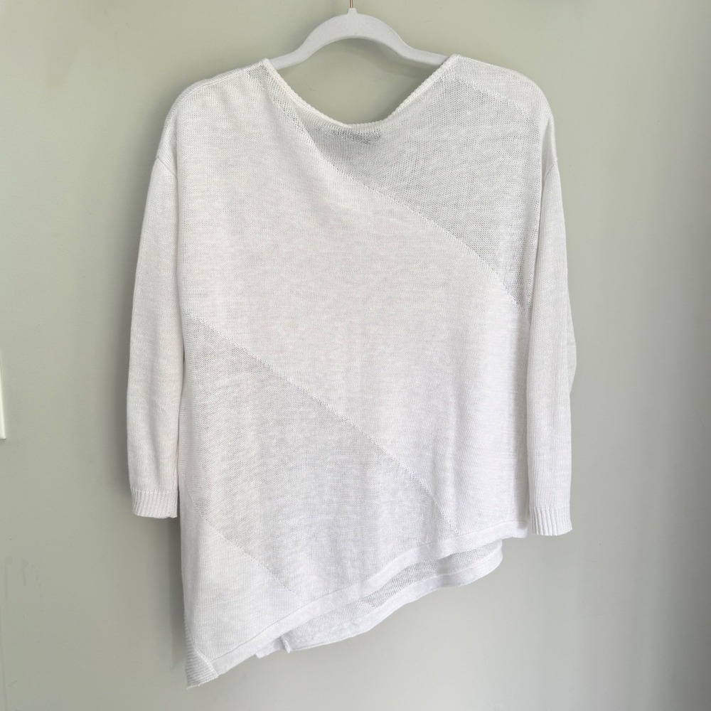 Alice + Olivia Quiana White Asymmetric 100% Linen Knit Pullover Sweater Size XS - Picture 2 of 10